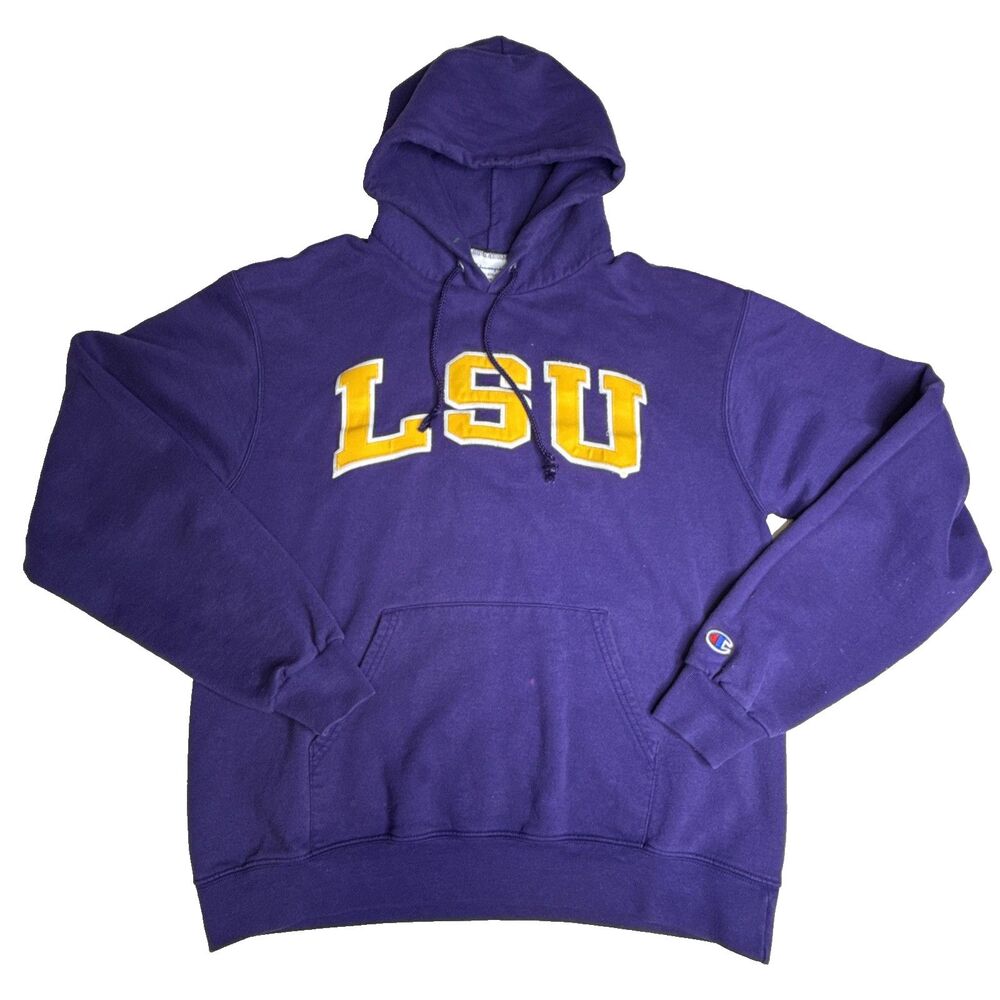 LSU Tigers Hoodie Mens Medium Purple NCAA Football Champion Fleece Sweatshirt